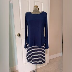Vintage Hail3y:23 Navy Knit Sweater Dress Striped Long Sleeve Preppy Coastal L